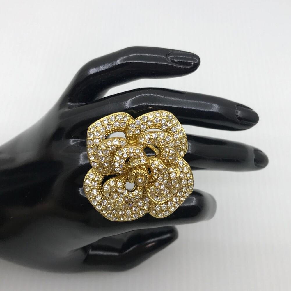 Y2K Retro Pave Crystal Rose Cocktail Statement Ring 6.75
